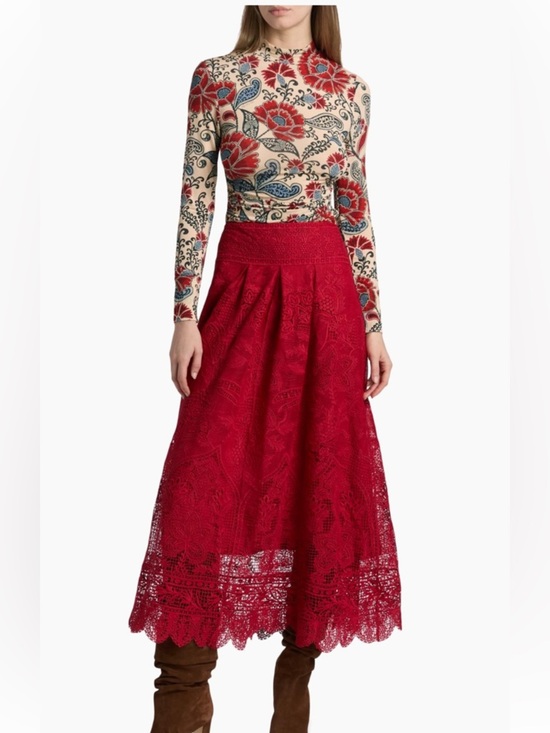 FARM Rio Dresses & Skirts - Farm Rio Red Boho Garden Guipure Lace Midi-Skirt